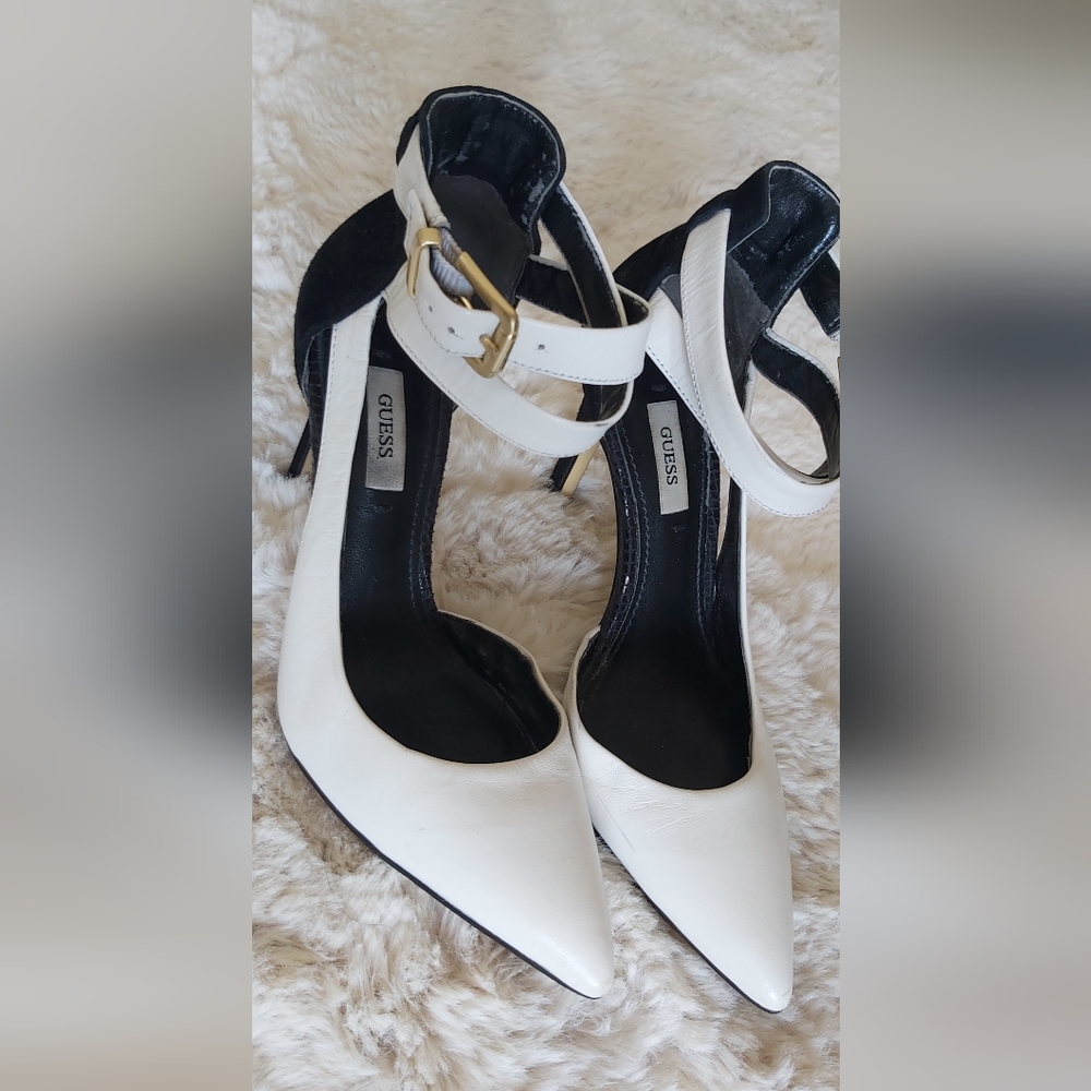 Guess Black and White Strappy Heels
